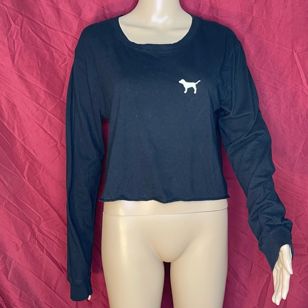 Pink Victoria’s Secret Long Sleeve Logo Crop Top Medium